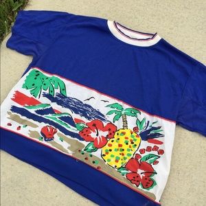 Floral Cropped T Shirt (Blue)